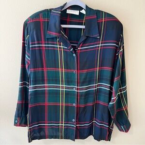 Vintage Elisabeth Liz Claiborne Button Down Shirt Womens 14P Petite Plaid Top